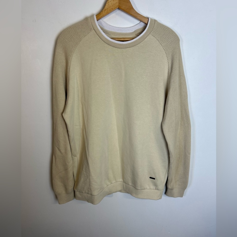 Bossini Men's Tan‎ Pullover Sweater Size L Minimalist Neutral Old Money chic